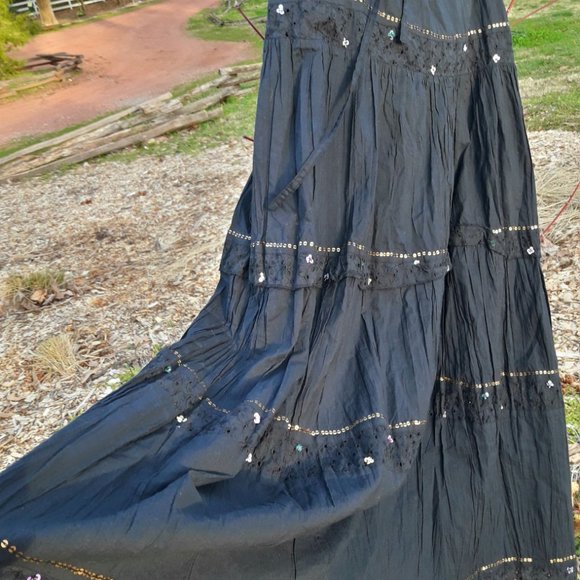 Boho Skirt Long Beaded Vintage Gypsy Skirts Black - Picture 9 of 13